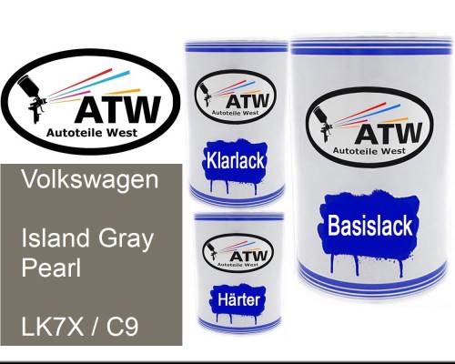 Volkswagen, Island Gray Pearl, LK7X / C9: 500ml Lackdose + 500ml Klarlack + 250ml Härter - Set, von ATW Autoteile West.